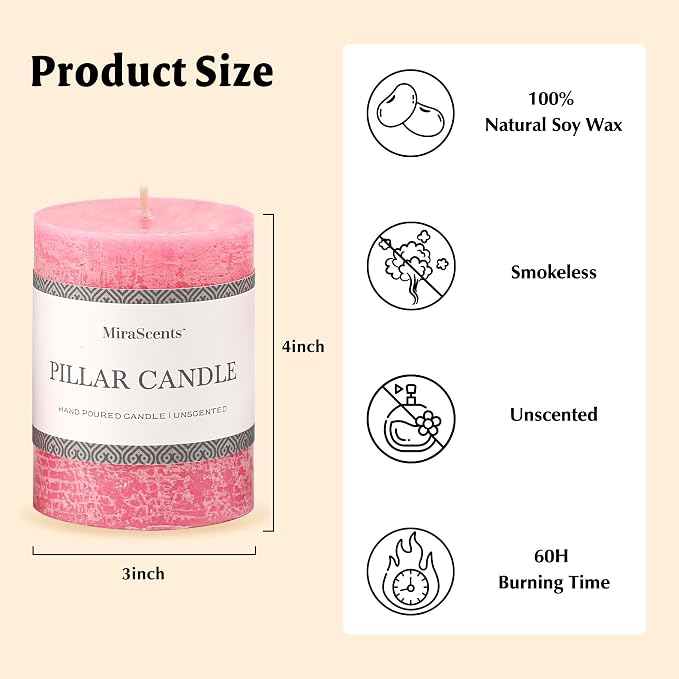 3x4 Inch Pink Pillar Candles Set of 3 - Image 6