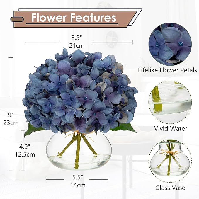Hollyone Blue Hydrangea Fall Flowers Artificial - Image 2