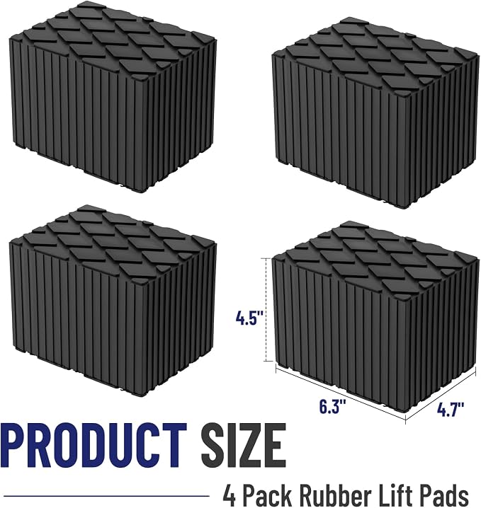 Solid Rubber Auto Lift Pads, 6-1/3" x 4-3/4" x 4.5" | 4 Pack Anti-Skid Lift - Image 7