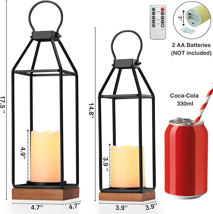 Perfnique Metal Lanterns w/ Pine Wood, Modern Farmhouse Candle Holder - Image 4
