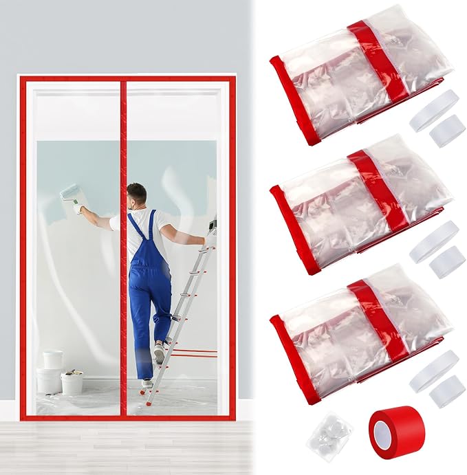 Preboun 1 Set Magnetic Dust Barrier Zipper Door Kit 4' x 7.5' Construction by Preboun