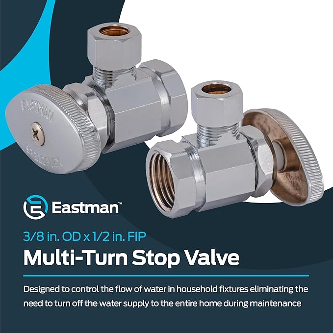 Eastman 3/8 Inch OD Compression x 1/2 Inch FIP Compression Multi-Turn Angle - Image 2