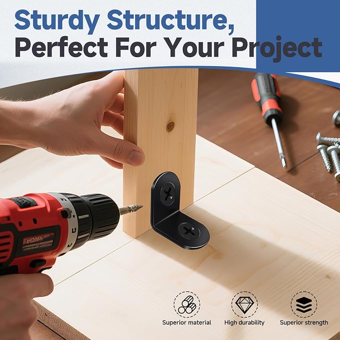 40PCS L Bracket Corner Brace Set, Stainless Steel Corner Bracket | Black Small - Image 3