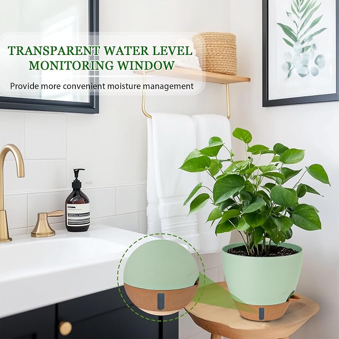 2 Pack 10 inch Plant Pots, Plastic Self Watering Planters | Drainage Holes - Image 5