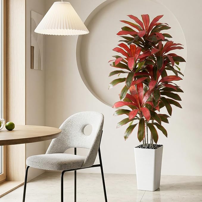 Artificial Dracaena Tree: 5FT Fake Plants Silk Faux Trees（White Pot） | - Image 10