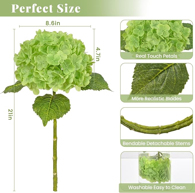 3Pcs 21in Latex Real Touch Hydrangea Artificial Flowers | Lifelike Large - Image 5