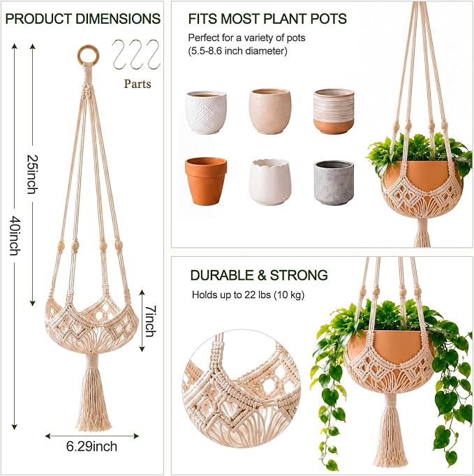 Shappy 3 Pack Boho Macrame Plant Hanger - Image 3