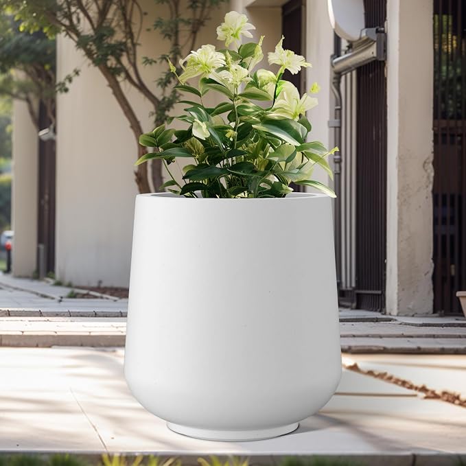 Kante White Concrete Planter 16.5" Dia All-Weather Round Large Pot | - Image 5