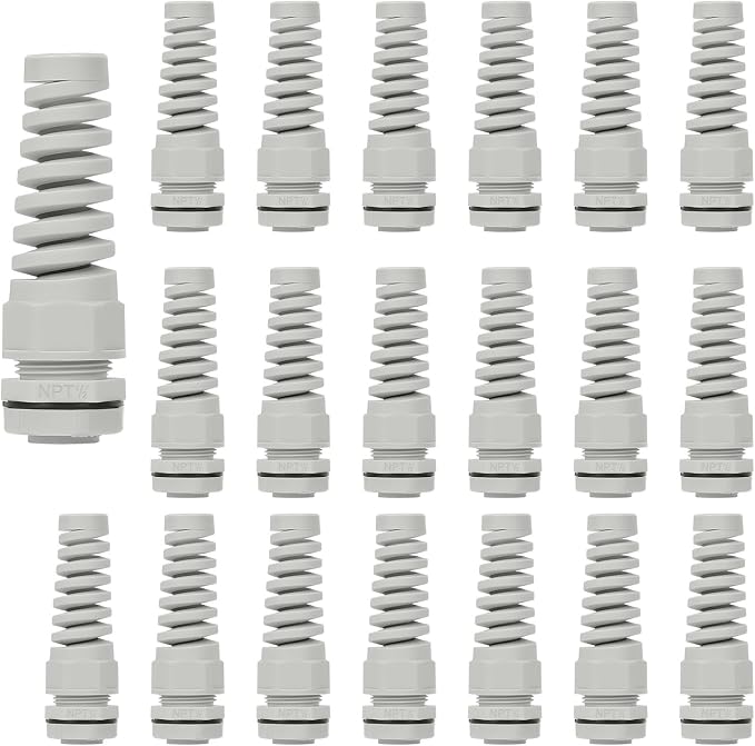 20Pcs NPT 1/2" IP68 Waterproof Cable Gland Flex Spiral Strain Relief Grey Nylon by LeMotech