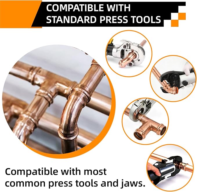 1/2" Copper Press Fittings Tee for Copper Pipe Plumbing, 10 Pack | Lead-free - Image 6