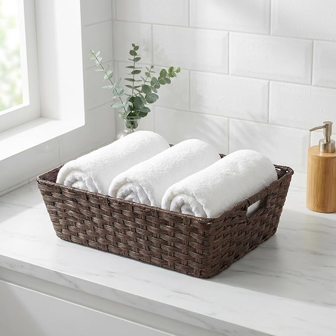 Large 2-Pack Plastic Wicker Storage Baskets, Living Room, Shelf Organization - Image 4