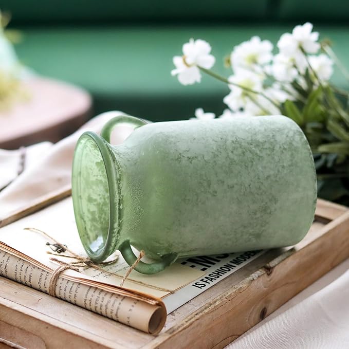 SHMILMH Glass Flower Vase with Handle – 8 Inches Rustic Imitation Ceramic Vase - Image 3