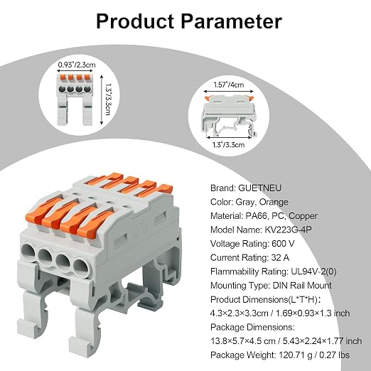 5Pcs DIN Terminal Blocks, 4 Conductor Splicing Connectors | 4 Conductor Compact - Image 7