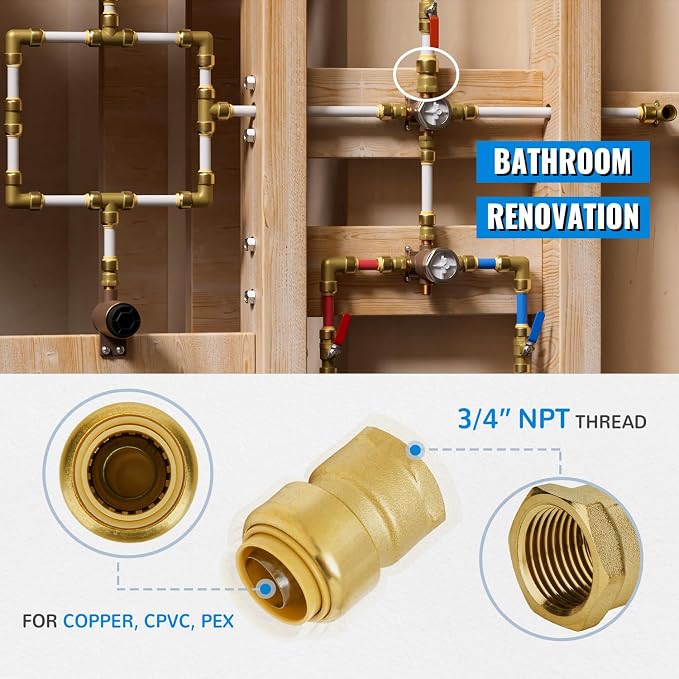 3-Pack 3/4 Inch Female Adapter, 3/4 Inch FNPT, Push-to-Connect | Brass - Image 4