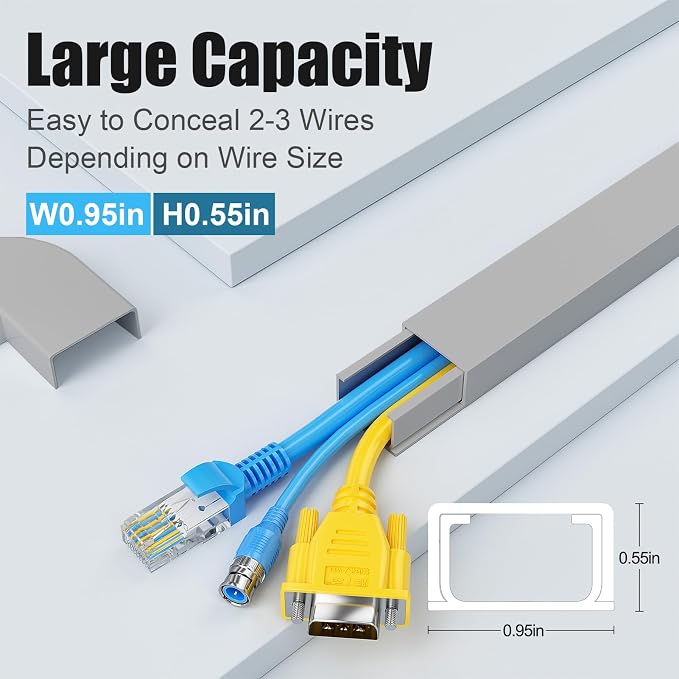 Yecaye Cord Covers for Wires on Wall, W0.95in H0.55in, Medium Cord Organizer - Image 2