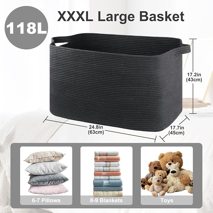 OIASKET 118L Extra Large Blanket Basket, 24.8" x 17.7" x 17.2" Woven Storage - Image 2