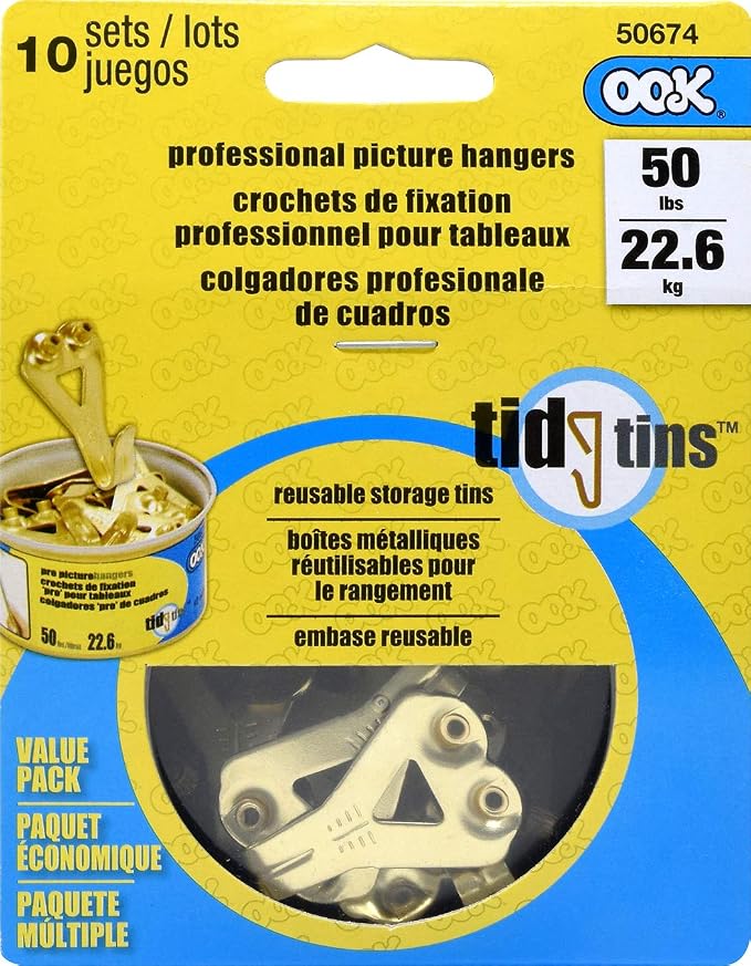 OOK 50674 Professional Picture Hangers, Reusable Art Hooks, 50lbs Gold | Padded - Image 2