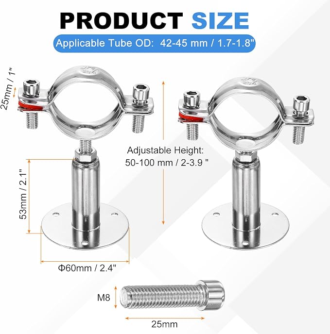 HARFINGTON 2 Set Wall Mount Ceiling Mount Pipe Supports 304 Stainless Steel - Image 2
