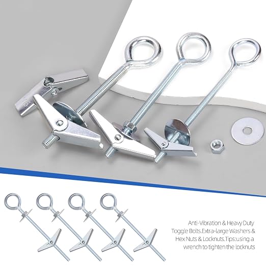 Glarks 15pcs M4 x 75mm O-Shaped Eye Bolt Toggle Anchors Set - Image 4