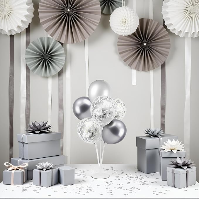 ZJDHPTY 4Set Silver Balloon Stand Table Centerpieces Party Decor | 25th Wedding - Image 4
