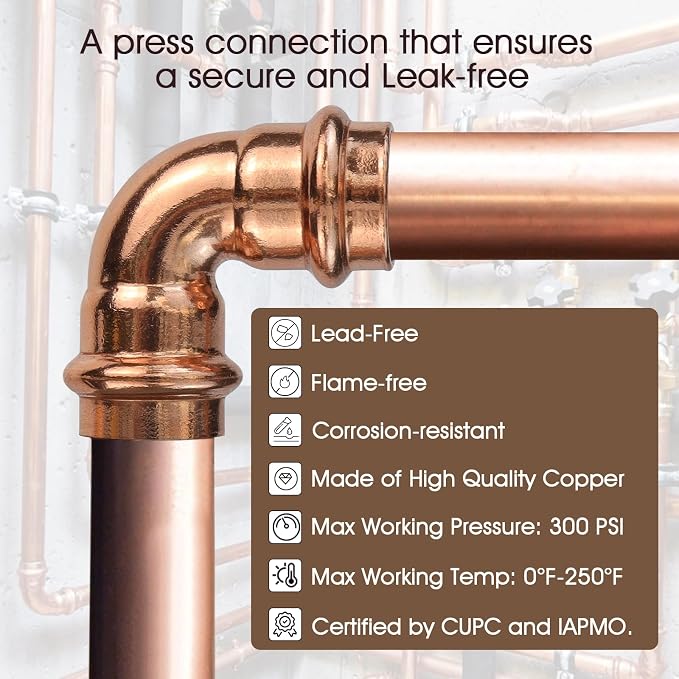Copper Press Fittings 3/4inch, 12PK Copper Coupling 90 Degree Elbow Coupling | - Image 3