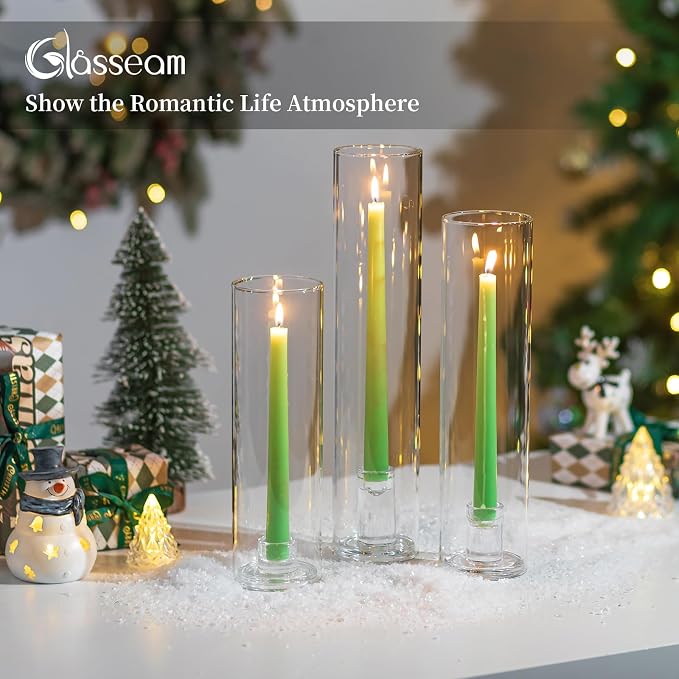 Glasseam Hurricane Taper Candle Holders: 3 Pcs Glass Candlestick - Image 3