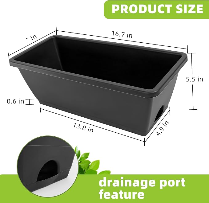 LOCONHA 7 Pack Window Box Planter, Plastic Vegetable Flower Planters Boxes | 17 - Image 3