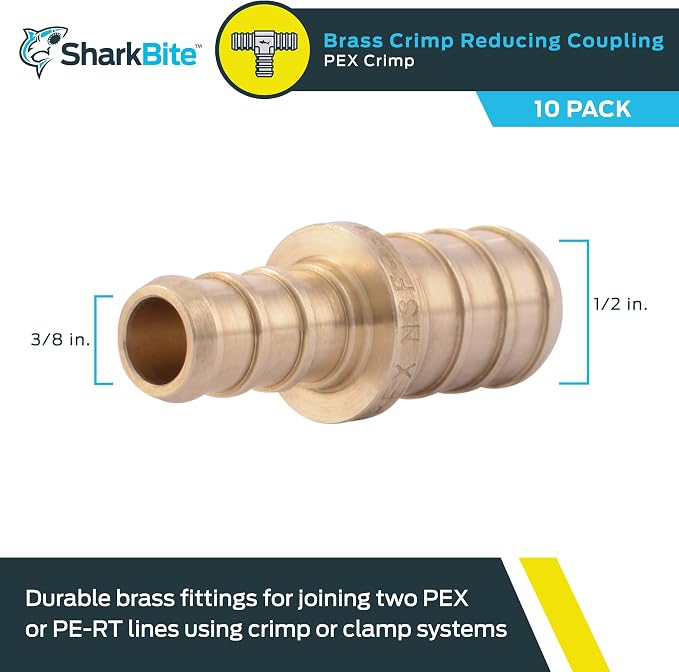 SharkBite 3/8 Inch x 1/2 Inch Crimp Reducing Coupling, Brass Plumbing Fitting - Image 2