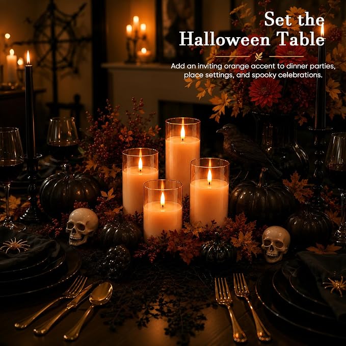 Homemory Orange Glass Flameless Candles, Fall Decor, Remote Timer, 3 Pack | - Image 6