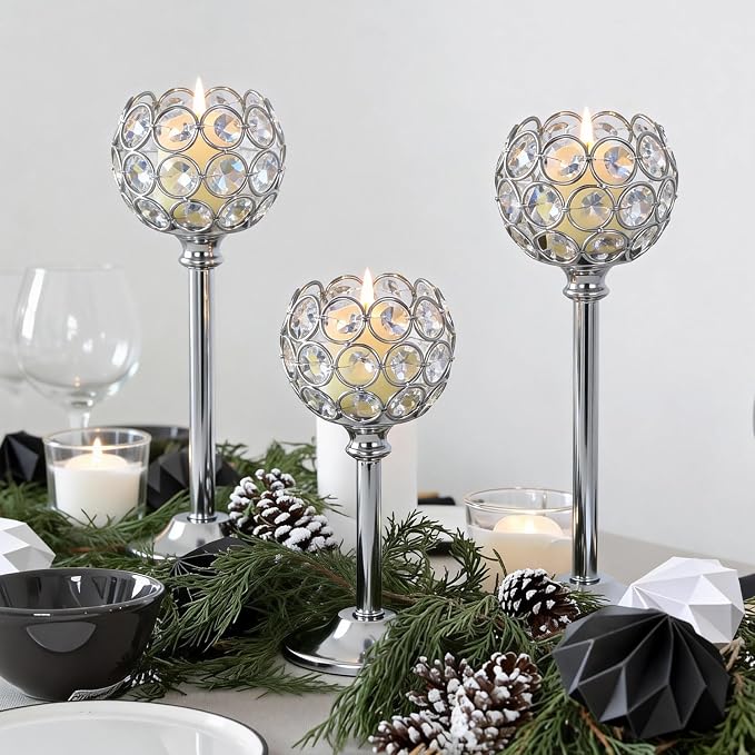 Silver Crystal Candle Holders Candlestick Holders - Image 3