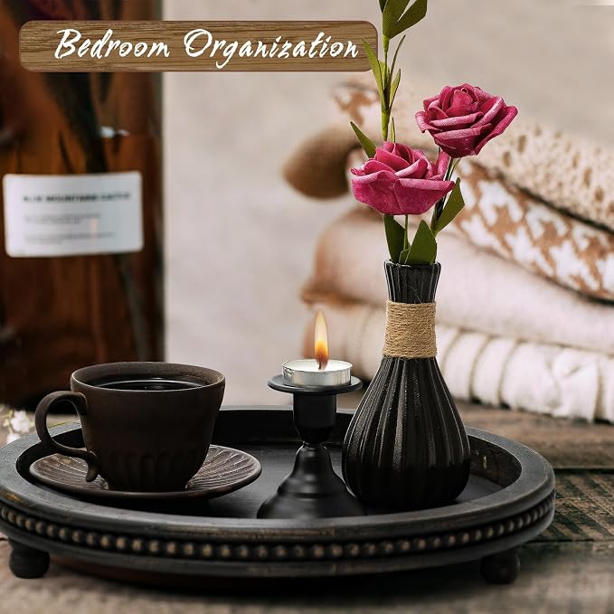 KULEDM Wooden Tray Decor, Small Beaded Coffee Table Tray Decor, Dining Room - Image 3
