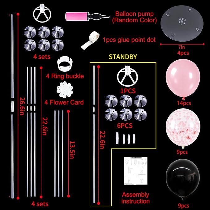 TONIFUL 4 Set Black Pink Balloon Stand Balloon Centerpieces - Image 2