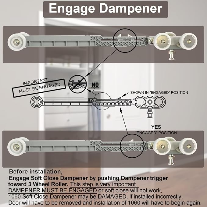 Sliding Pocket Door Single Direction Soft Close Rollers Kit | 1" O.D. Ball - Image 3