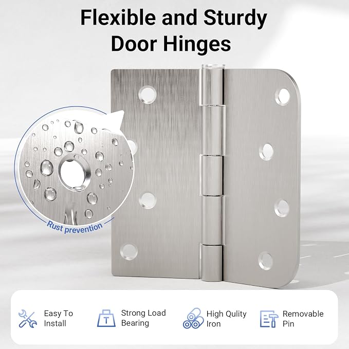 12 Pack Satin Nickel Door Hinges 4 Inch, Heavy Duty Iron Exterior/Interior - Image 4