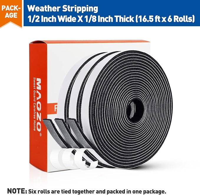 MAGZO 1/2in Wide X 1/8in Thick Weather Stripping Door Seal 99FT | Closed Cell - Image 7