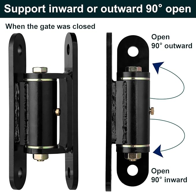 7in Heavy Duty Gate Hinges, 1100 lbs Max Load, 90° in/Outward Smooth Open | 2Pcs - Image 3