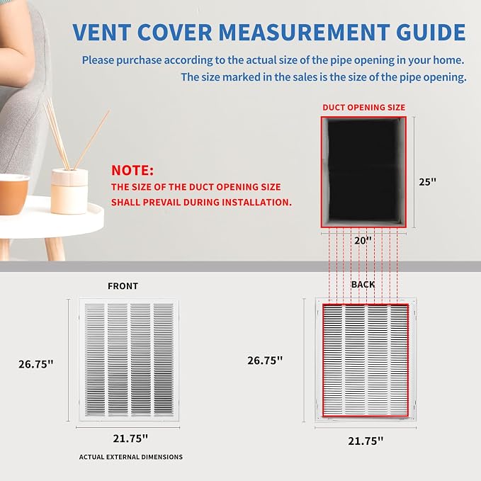 20x25 Return Air Grille, Return Air Vent Cover - Image 4