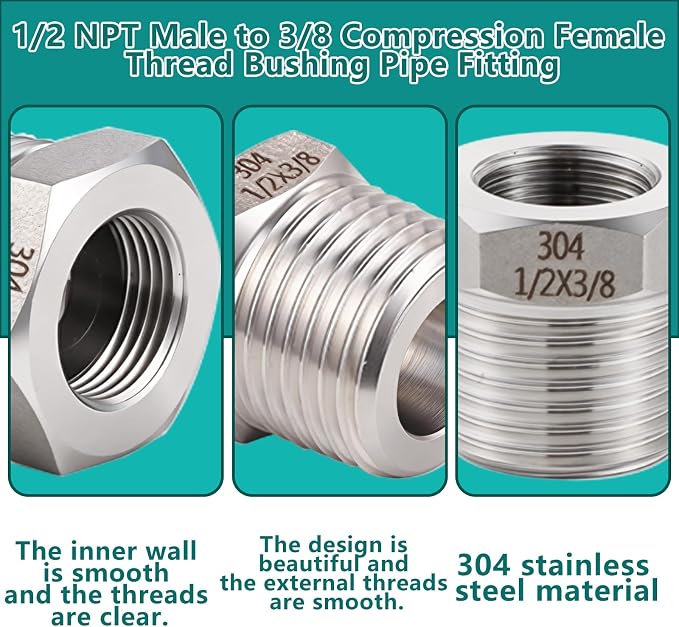 1/2 NPT Male to 3/8 Compression Female Thread Bushing Pipe Fitting（Lead-Free） - Image 5