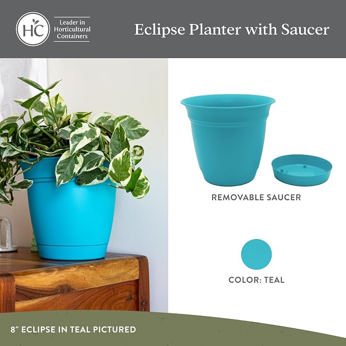The HC Companies Eclipse Round Planter Pot, 8 Inch, Attached Saucer, Drainage - Image 2