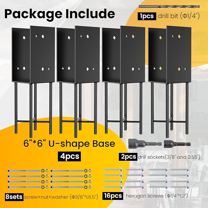 6“x6 Post Base U-Shape Bracket Stainless Steel Heavey Duty Wet Concrete Fence - Image 2