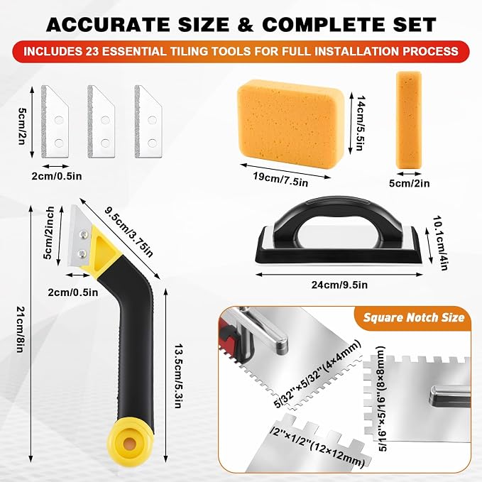 23 Pcs Tile Trowel Kit with Grout Float, Removal Tool, Silicone Caulking Tool - Image 2