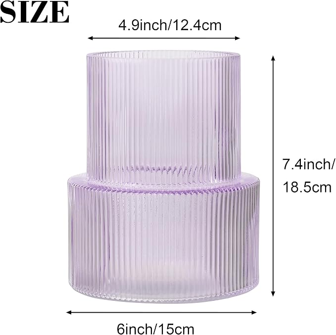 Ribbed Glass Vase, Flower Vase, Fluted Purple Vases - Image 6
