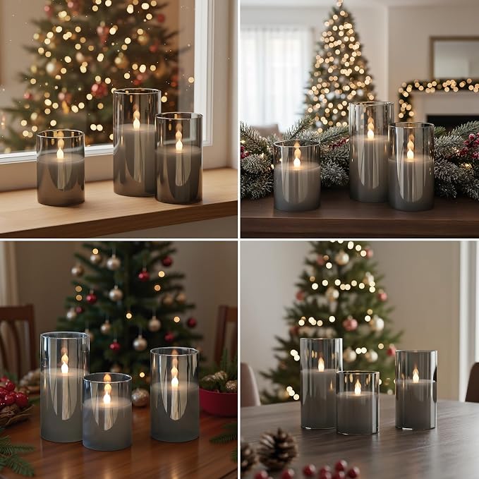 GenSwin Glass Flameless Led Candles Battery Operated Remote Timer Black | - Image 2