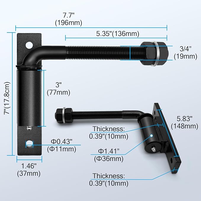 Heavy Duty 3/4" J-Bolt Gate Hinge, 7 Inch Adjustable Hinge, Supports Up to 1100 - Image 2