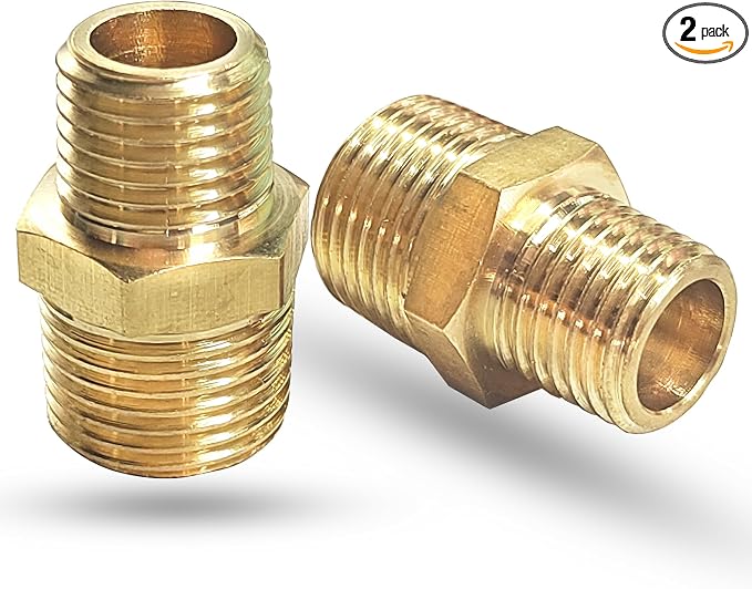 2PCS NPT Male Threaded Reducing Nipple Pipe Fitting Adapter, Brass Hex Nipple by feyadaperonline