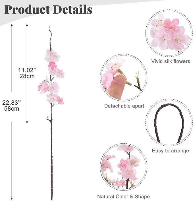 INXUGAO Artificial Cherry Blossom Branches Decor 12 PCS Fake Flowers Indoor | - Image 2