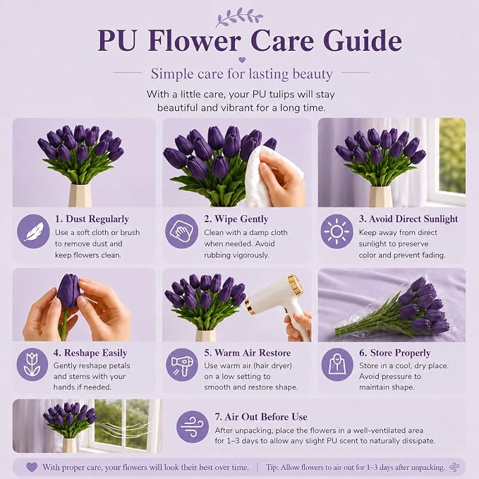 Mandy's 20pcs Artificial Dark Purple Tulips | 13.5 Inch Lifelike PU Tulips Faux - Image 6