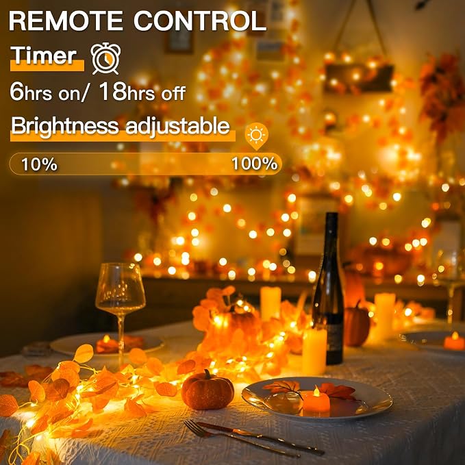 Vine with Fairy Lights Battery Operated, 33ft 100 LED Eucalyptus Leaf String - Image 3