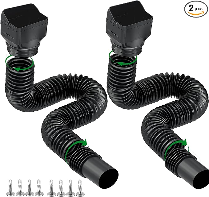2 Pack Black Rain Gutter Downspout Extensions, Gutter Extender by Binazon