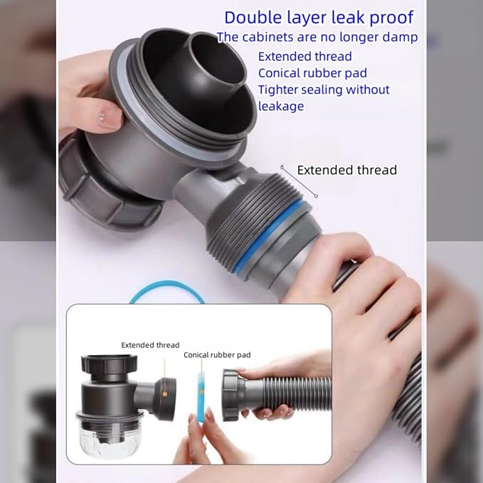 One Sink Kitchen Drainage Kit Space Saving Flexible Drain Pipe Flexible P-Trap - Image 4